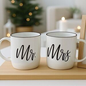 3 / $30 GIFFFTED ‘’Mr. & Mrs.” Mug Set – White & Gold Rim – Wedding / Engagement